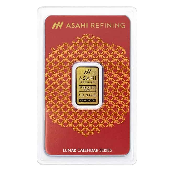 2025 2.5 Gram Asahi Lunar Snake Gold Bar .9999 Fine (in Assay)