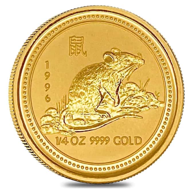 1996 1/4 oz Gold Lunar Year of The Mouse BU Australia Perth Mint In Cap (Series I)