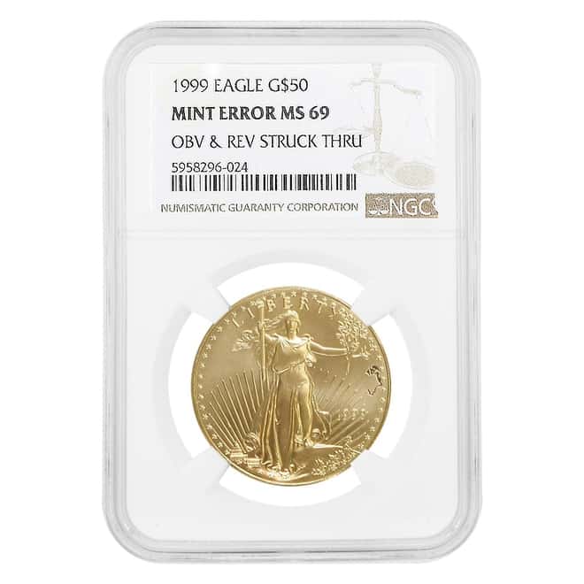 1999 1 oz $50 Gold American Eagle NGC MS 69 Mint Error (Obv and Rev Struck Thru)