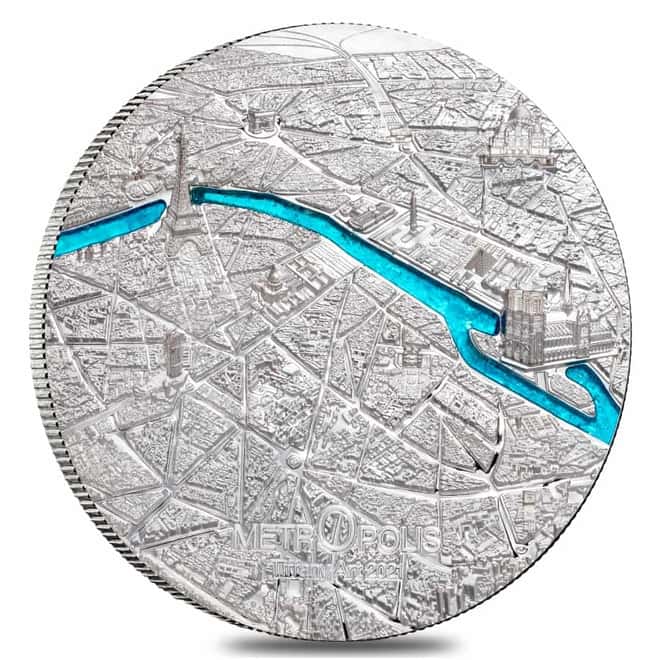 2021 Palau 3 oz Proof Silver Tiffany Art Metropolis - Paris Coin .999 Fine (w/Box & COA)
