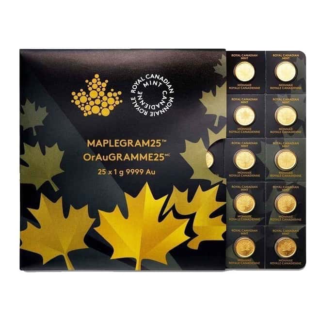2014 25 x 1 gram Canadian Gold Maples .9999 Fine (Individual Assays) 