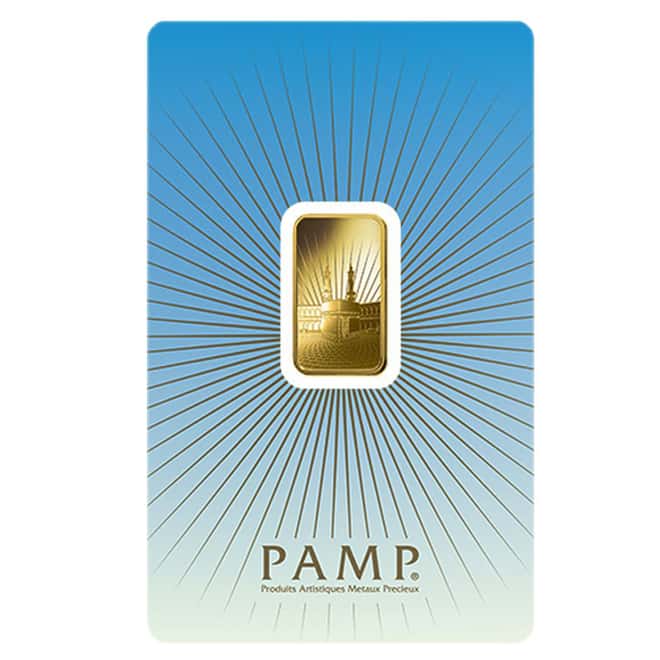 Box of 25 - 5 gram PAMP Suisse Gold Bar - Ka ´Bah, Mecca (in Assay) .9999 Fine