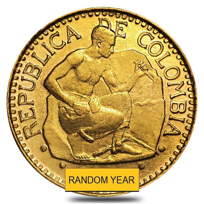 Colombia 5 Pesos Gold Coin Avg Circ AGW 0.2355 oz (1913-1930, Random Year)