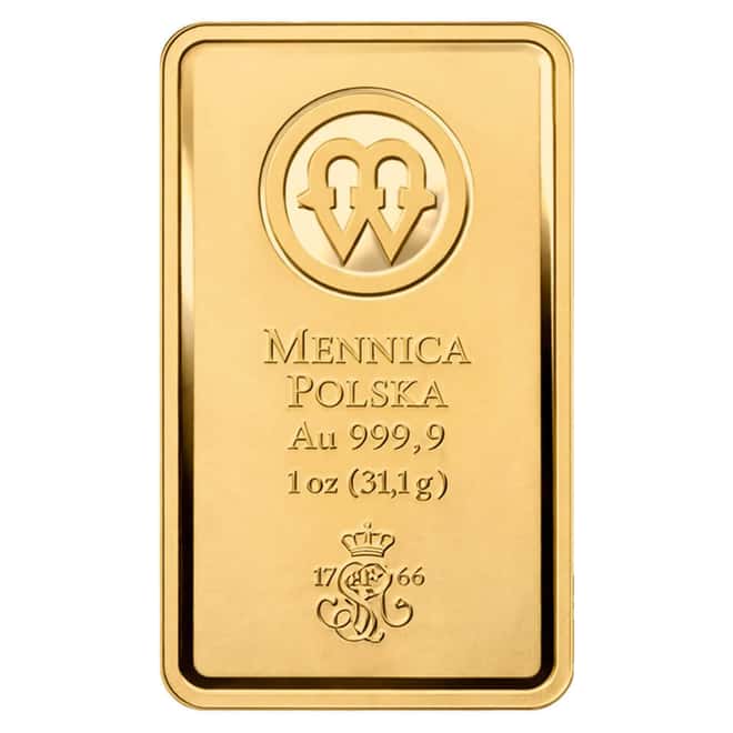 1 oz Mint of Poland Gold Bar .9999 Fine (in Assay)
