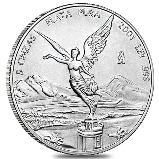 2001 5 oz Mexican Silver Libertad Coin .999 Fine BU