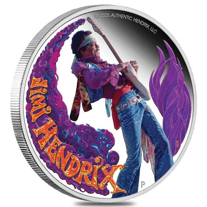 2025 1 oz Jimi Hendrix™ Proof Colorized Silver Coin Perth Mint