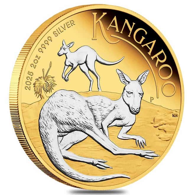 2025 2 oz Reverse Gilded Silver Australian Kangaroo Perth Mint