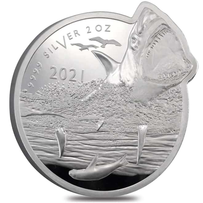 2021 2 oz Silver Great White Shark - Ocean Predators Solomon Islands $5 Coin .9999 Fine