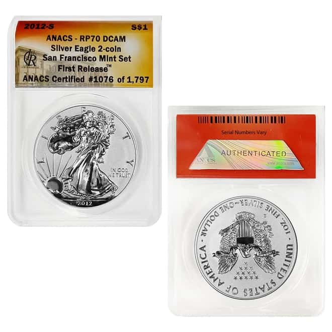 2012 S 1 oz Proof Silver American Eagle 2-Coin Set ANACS PF 70 DCAM First Release