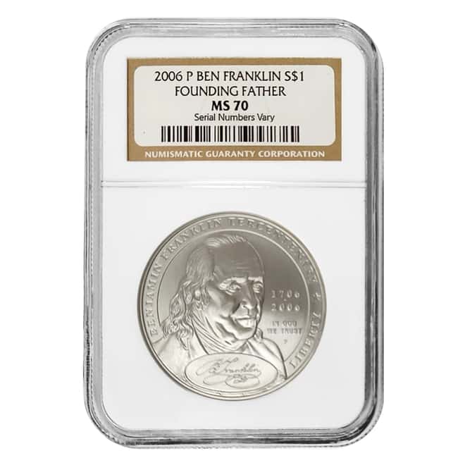 2006 P Benjamin Franklin Founding Father $1 Silver Dollar Commemorative NGC MS 70