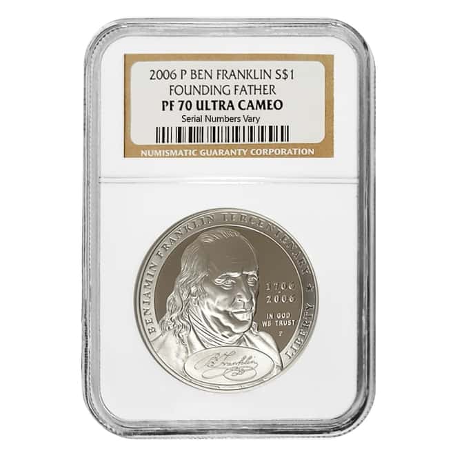 2006 P Benjamin Franklin Founding Father $1 Silver Dollar Commemorative NGC PF 70 UCAM