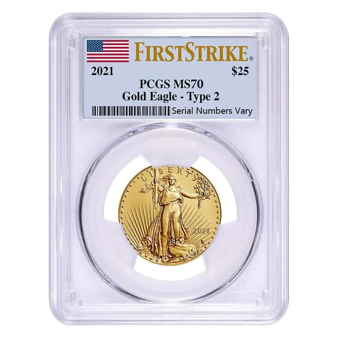 2021 1/2 oz Gold American Eagle Type 2 PCGS MS 70 First Strike
