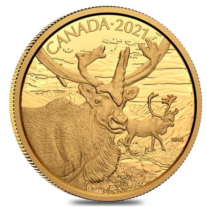 2021 Canada 35 gram Proof Gold Coin The Caribou - Wildlife Portraits .99999 Fine (w/Box & COA)