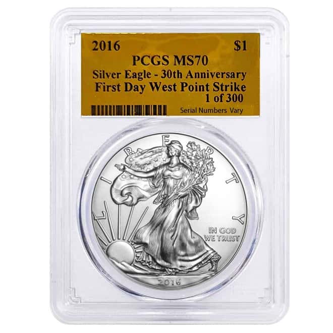 2016 1 oz Silver American Eagle $1 Coin PCGS MS 70 - 1 of 300 First Struck West Point - 30th Anniversary