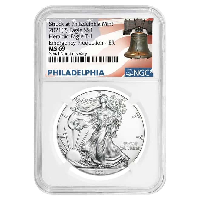 2021 (P) 1 oz Silver American Eagle NGC MS 69 ER (Liberty Bell) Emergency Production