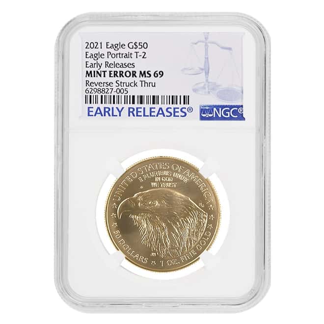 2021 1 oz Gold American Eagle Type 2 NGC MS 69 ER Mint Error (Rev Struck Thru)