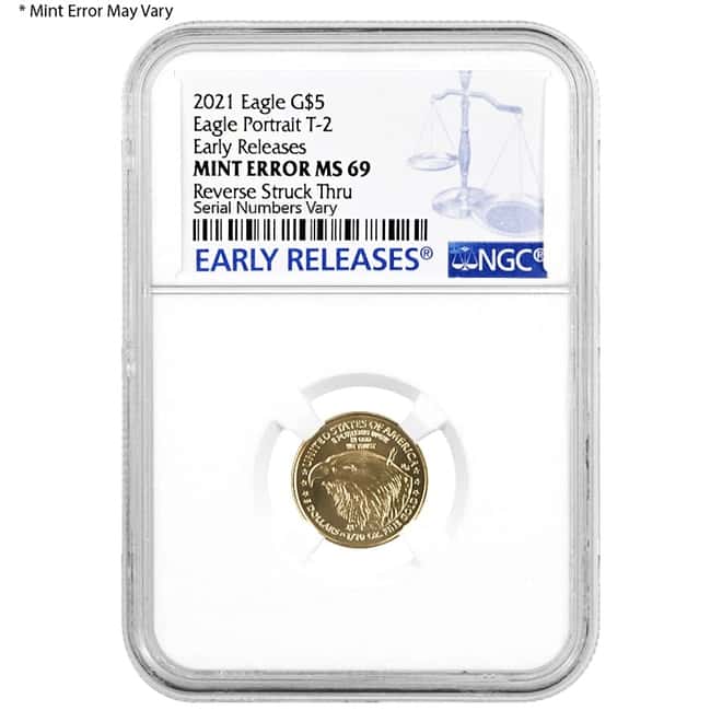 2021 1/10 oz Gold American Eagle Type 2 NGC MS 69 ER Mint Error (Rev Struck Thru)