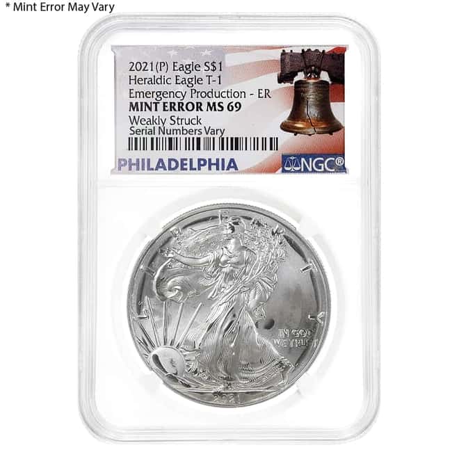 2021 (P) 1 oz Silver American Eagle NGC MS 69 ER Mint Error (Weakly Struck) Emergency Production