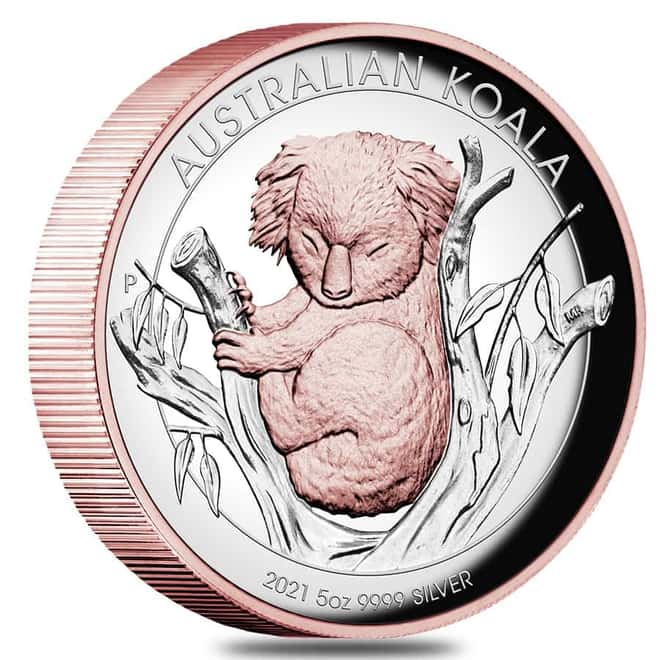 2021 5 oz Proof High Relief Gilded Silver Australian Koala Perth Mint .9999 Fine (w/Box & COA)