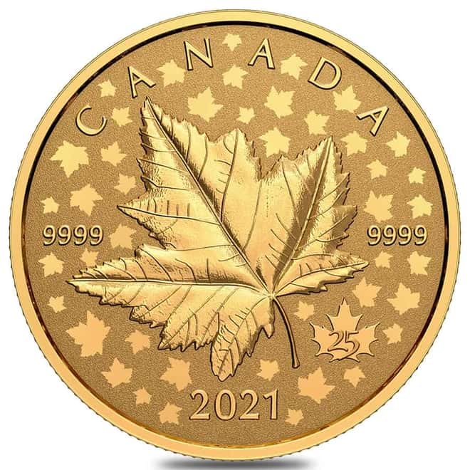 2021 1 oz Canadian Piedfort Gold Maple Leaf Celebration Coin .9999 Fine (w/Box & COA)