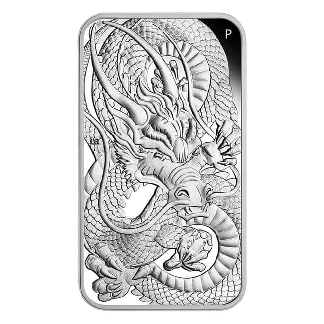 2021 1 oz Proof Silver Australian Dragon Coin Bar Perth Mint .9999 Fine (w/Box & COA)