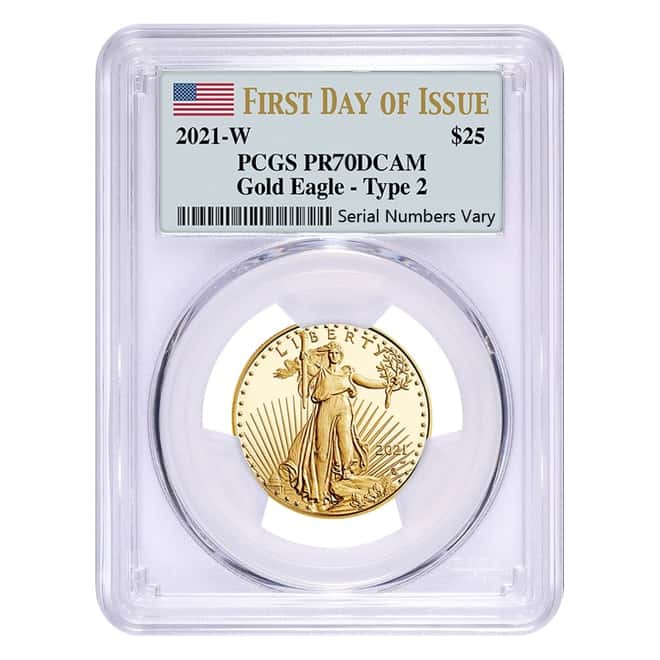 2021-W 1/2 oz $25 Proof Gold American Eagle Type 2 PCGS PF 70 FDOI DCAM