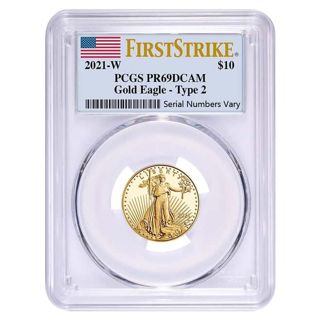 2021-W 1/4 oz $10 Proof Gold American Eagle Type 2 PCGS PF 69 FS DCAM