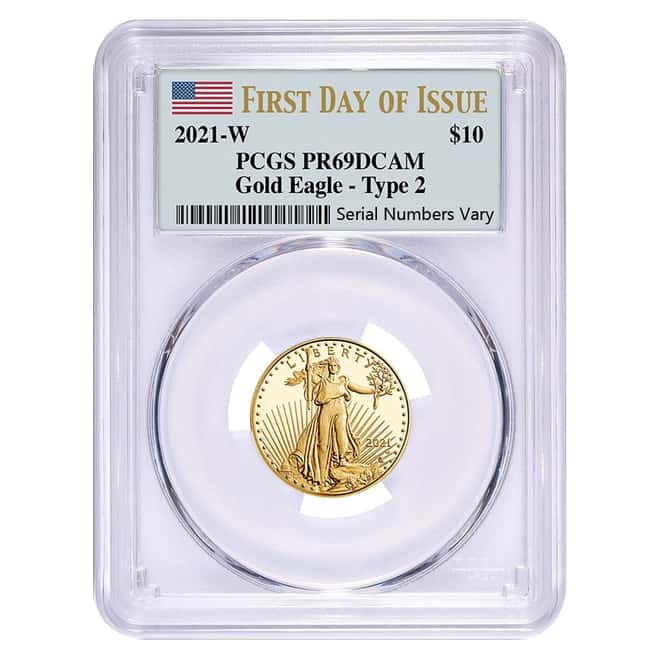 2021-W 1/4 oz $10 Proof Gold American Eagle Type 2 PCGS PF 69 FDOI DCAM