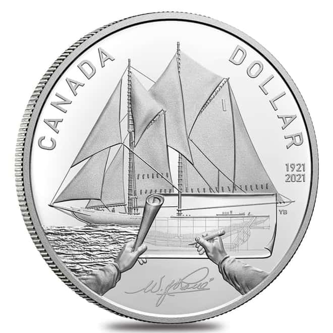 2021 Canada 3/4 oz Proof Silver Dollar 100th Anniv of Bluenose .9999 Fine (w/Box & COA)