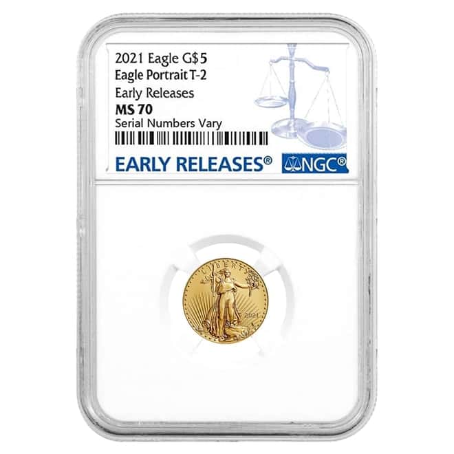 2021 1/10 oz Gold American Eagle Type 2 NGC MS 70 Early Releases