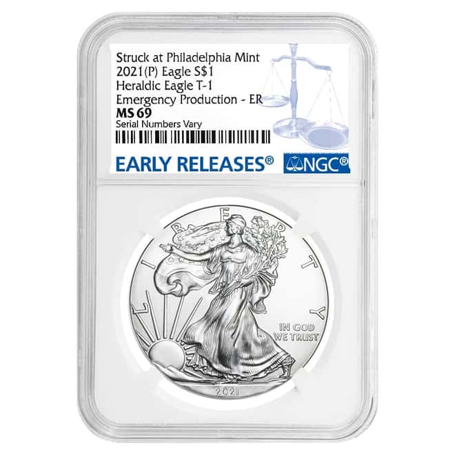 2021 (P) 1 oz Silver American Eagle NGC MS 69 ER Emergency Production