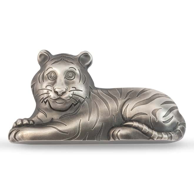 2022 1 oz Silver Lunar Year of The Charming Tiger Shaped Coin Mongolia .999 Fine (w/Box & COA)