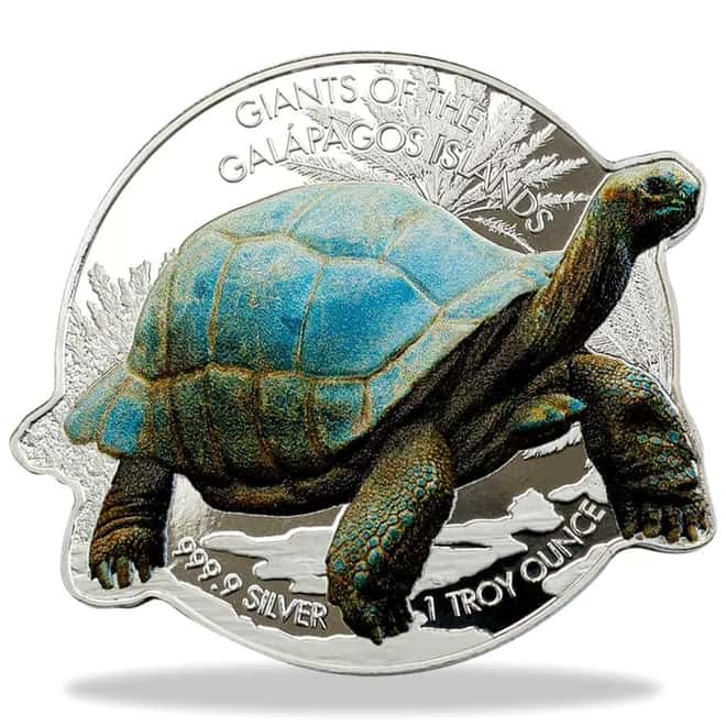 2021 1 oz Colorized Silver Galapagos Tortoise Solomon Islands $2 Coin .9999 Fine (w/Box & COA)