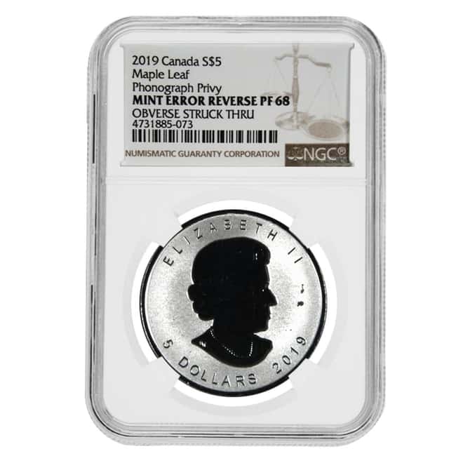 2019 1 oz Silver Canadian Maple Leaf Phonograph Privy Reverse Proof NGC PF 68 Obv Mint Error