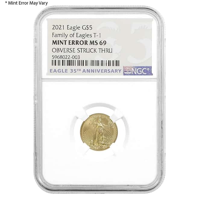 2021 1/10 oz Gold American Eagle NGC MS 69 Mint Error (Obv Struck Thru)