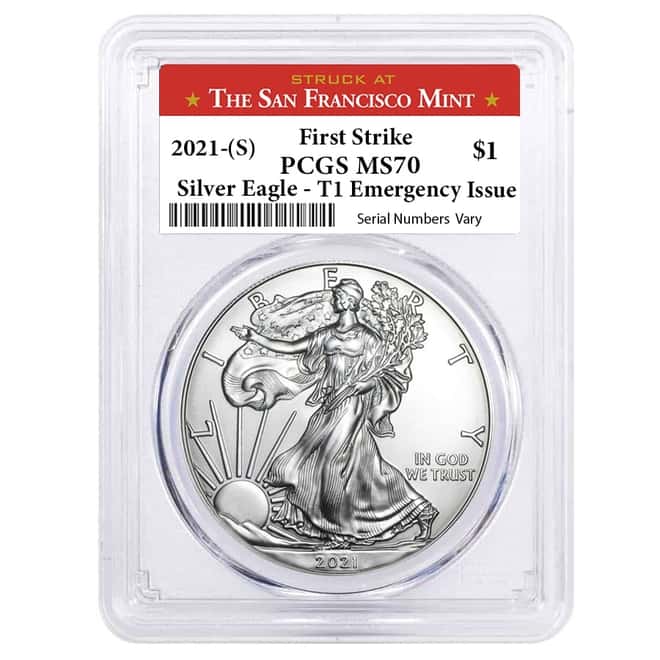 2021 (S) 1 oz Silver American Eagle $1 Coin PCGS MS 70 FS (SF Label) Emergency Issue