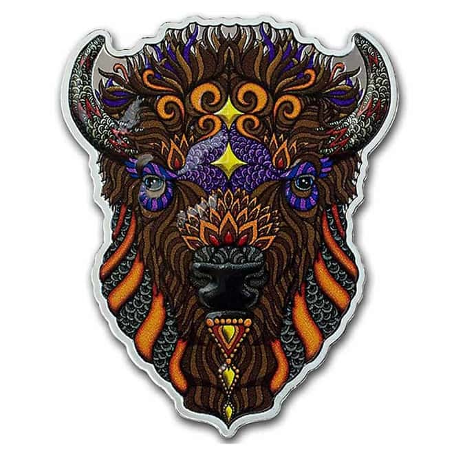 2021 Solomon Islands 1 oz Bison - Spirit Animals Colorized Silver Coin .9999 Fine (w/Box & COA)