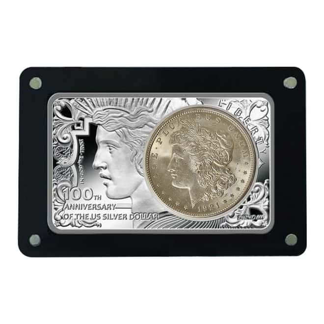 2021 2 oz Silver Bar and 1921 Morgan Silver Dollar Set - 100th Anniversary (w/Box & COA)