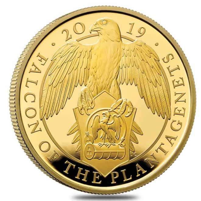 2019 Great Britain 1 oz Proof Gold Queen's Beasts Falcon of the Plantagenets Coin .9999 Fine (w/Box & COA)
