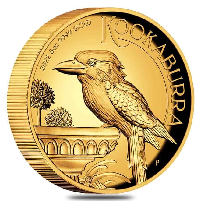 2022 5 oz Proof Gold Australian Kookaburra Perth Mint High Relief Coin .9999 Fine (w/Box & COA)