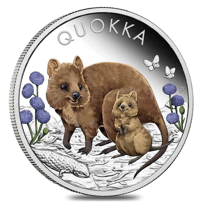 2022 1 oz Proof Colorized Silver Australian Quokka Perth Mint .9999 Fine (w/Box & COA)