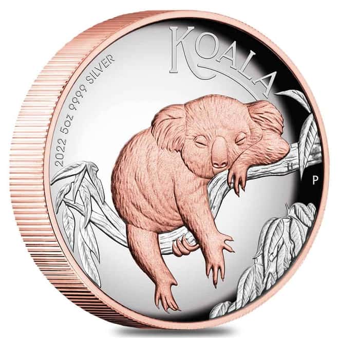 2022 5 oz Proof High Relief Gilded Silver Australian Koala Perth Mint .9999 Fine (w/Box & COA)