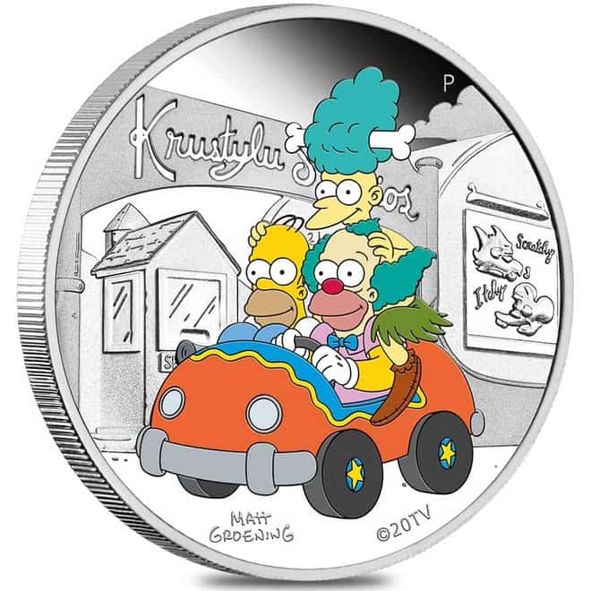 2022 1 oz Tuvalu The Simpsons Krusty Lu Studios Proof Colorized Silver Coin .9999 Fine (w/Box & COA)
