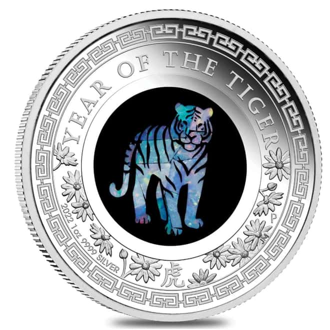2022 1 oz Proof Silver Lunar Year of the Tiger Opal Coin Australian Perth Mint (w/Box & COA)