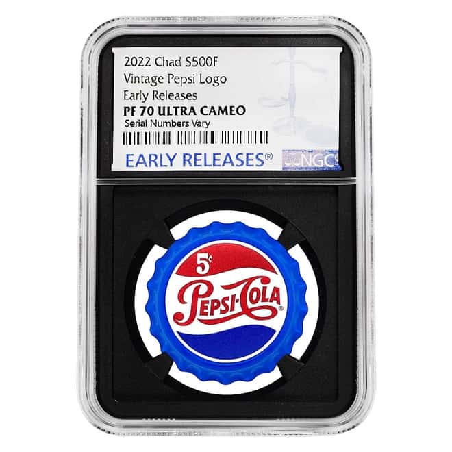 2022 Chad 6 gram Pepsi-Cola Retro Bottle Cap Proof Silver Coin NGC PF 70 ER (Retro Core)
