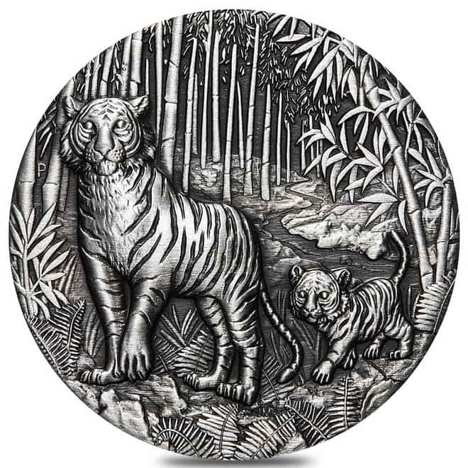 2022 2 oz Antiqued Silver Lunar Year of The Tiger Australian Perth Mint (w/Box & COA)
