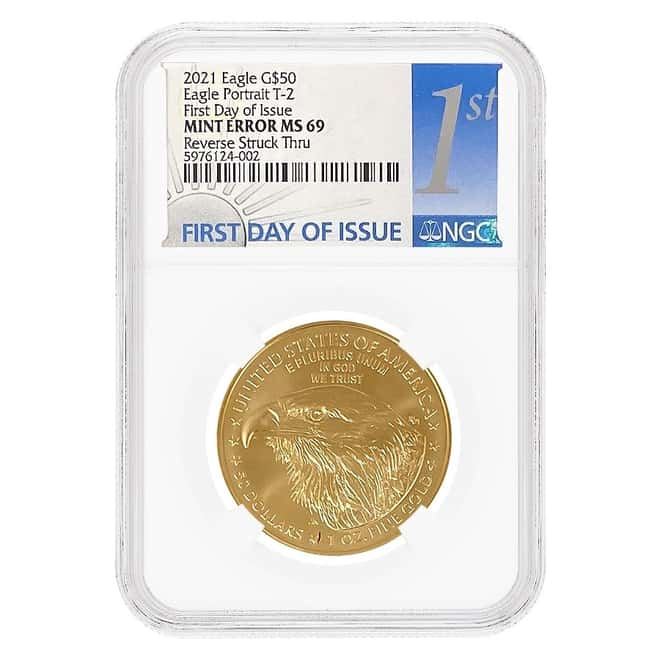 2021 1 oz Gold American Eagle Type 2 NGC MS 69 FDOI Mint Error (Rev Struck Thru)