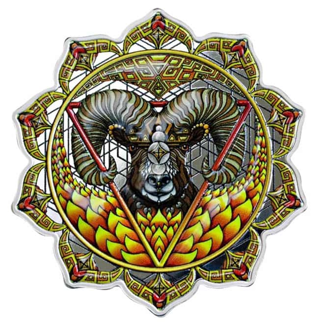 2022 Solomon Islands 2 oz Ram of the 3rd Chakra Colorized Silver Coin .9999 Fine (w/Box & COA)
