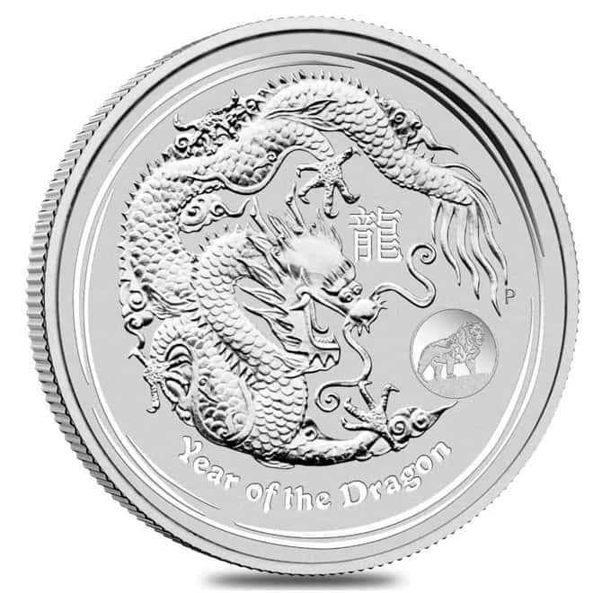 2012 1 oz Silver Lunar Year of The Dragon Lion Privy BU Australian Perth Mint In Cap