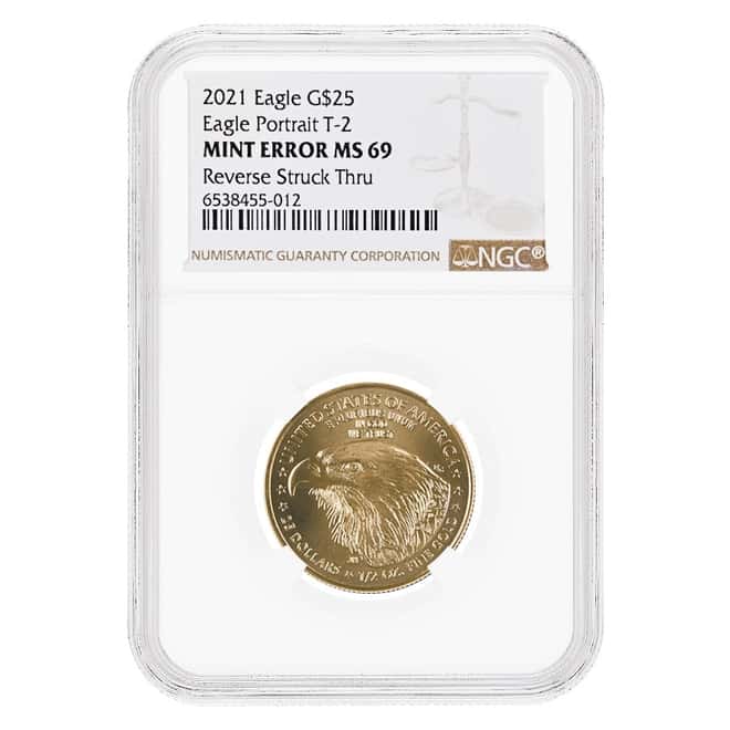 2021 1/2 oz Gold American Eagle Type 2 NGC MS 69 Mint Error (Rev Struck Thru)